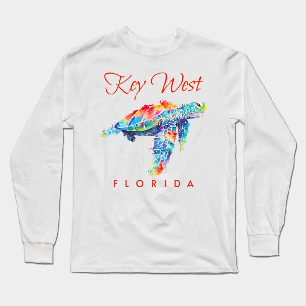 Key West Florida Watercolor Sea Turtle Long Sleeve T-Shirt by grendelfly73